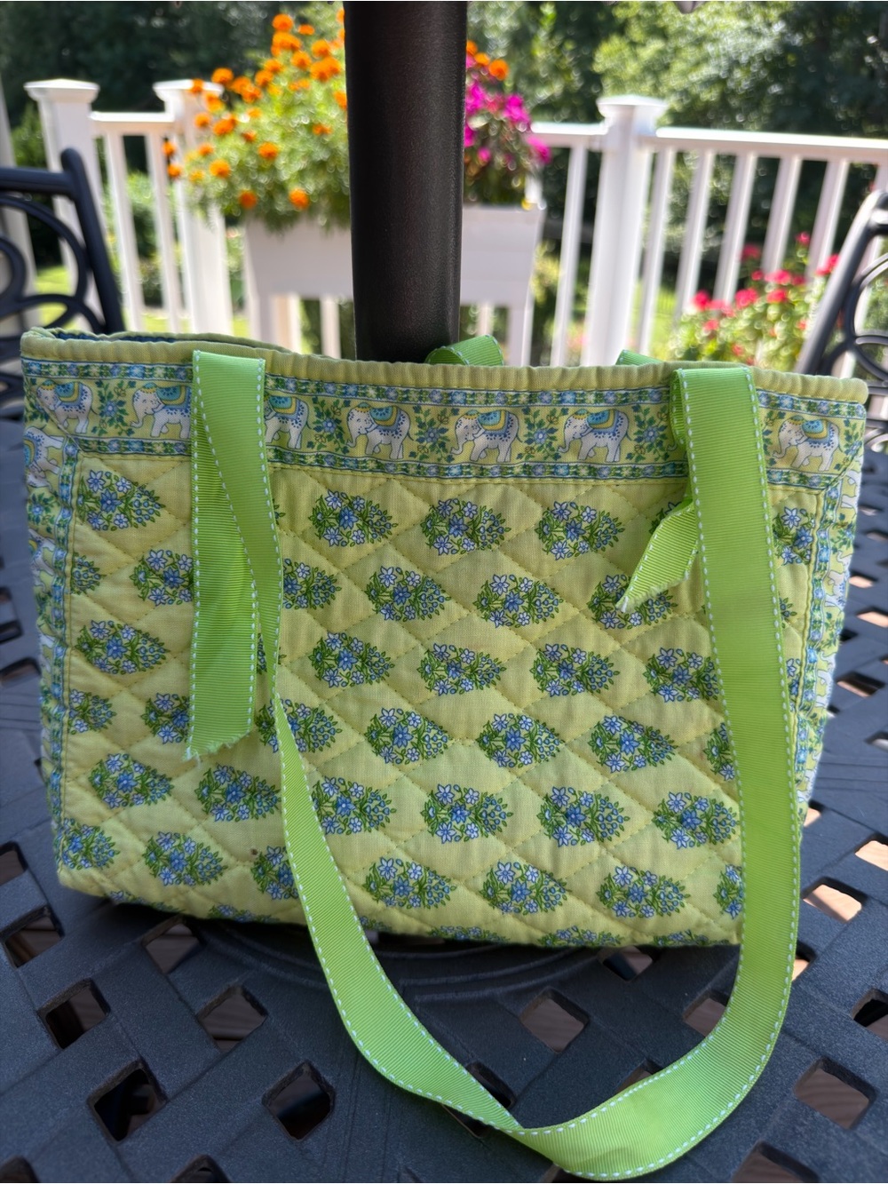 Quilted Green Floral Tote Bag